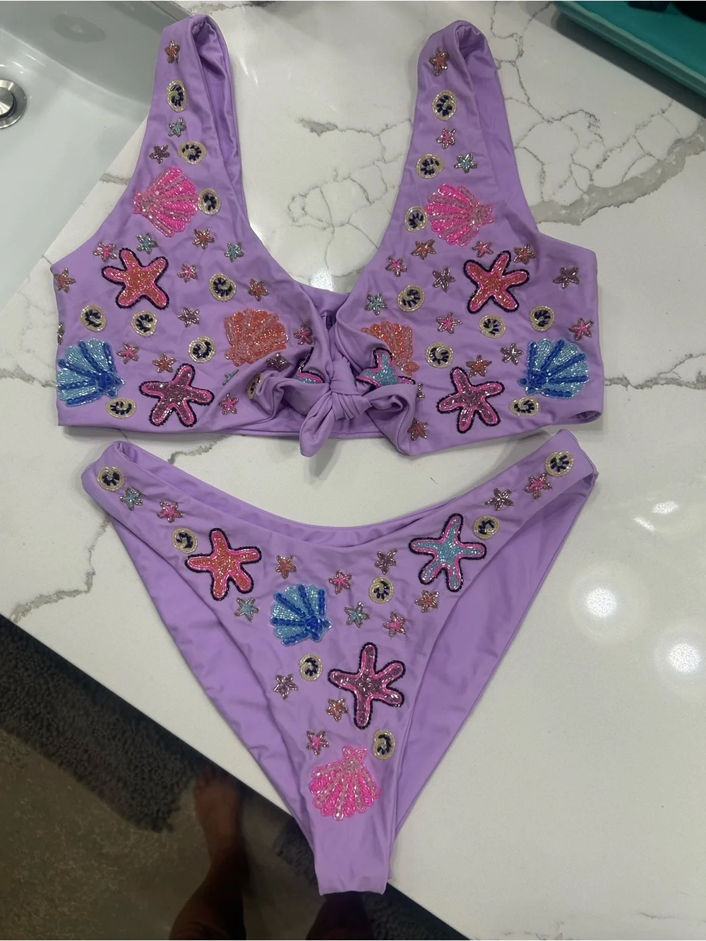 Lavender Sequin Seashell & Star Bikini Set - Women's Swim
